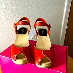 Brand new never worn Swedish hasbeens  red heart 3 inch heel size 38/8